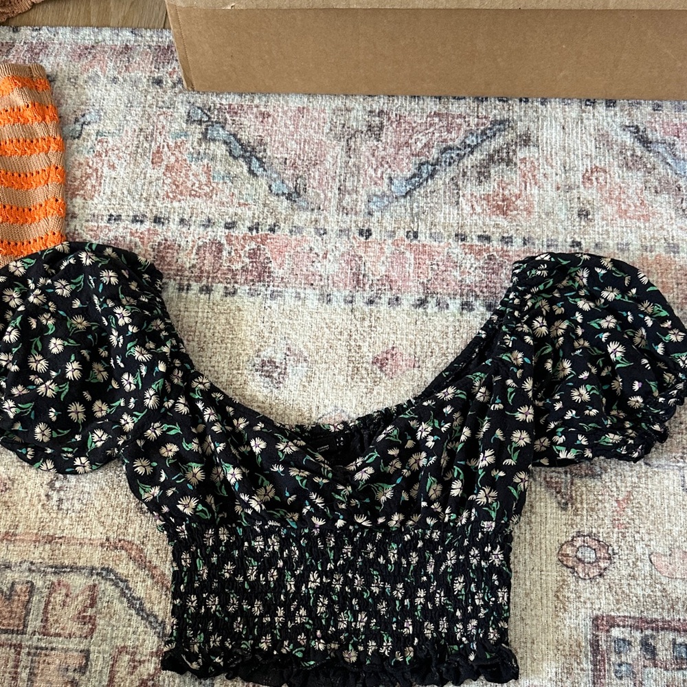 Billabong Black Floral Smocked Blouse